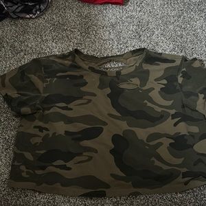 Distressed, camo crop top tee